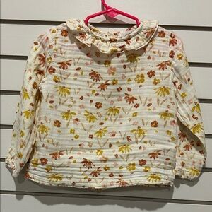 Angel Dear Floral Long Sleeve Top - Cream and Yellow 100% cotton